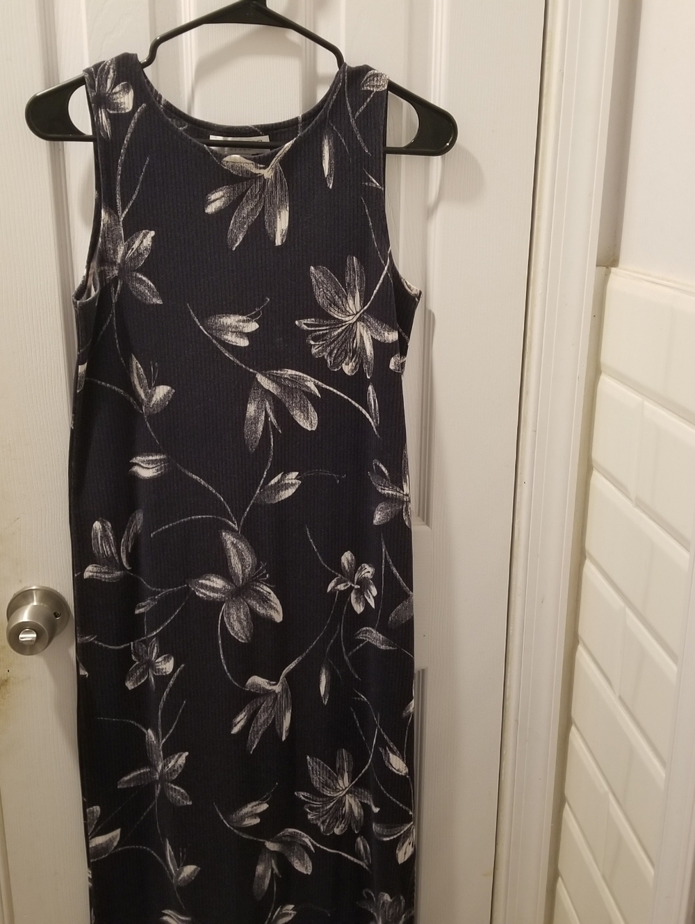 Chaus Sport Navy Floral Maxi Dress Sleeveless Cotton Size S
